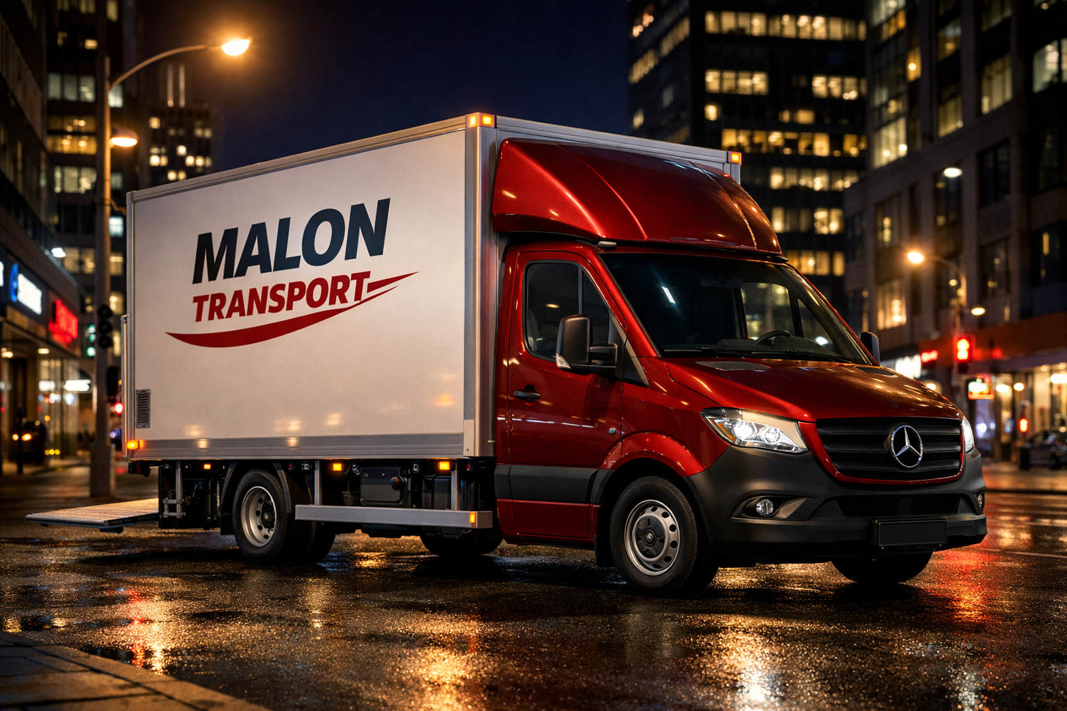 Malon Transport lastbil om natten
